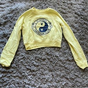✨Neon Yellow Cropped Playboy Crewneck✨